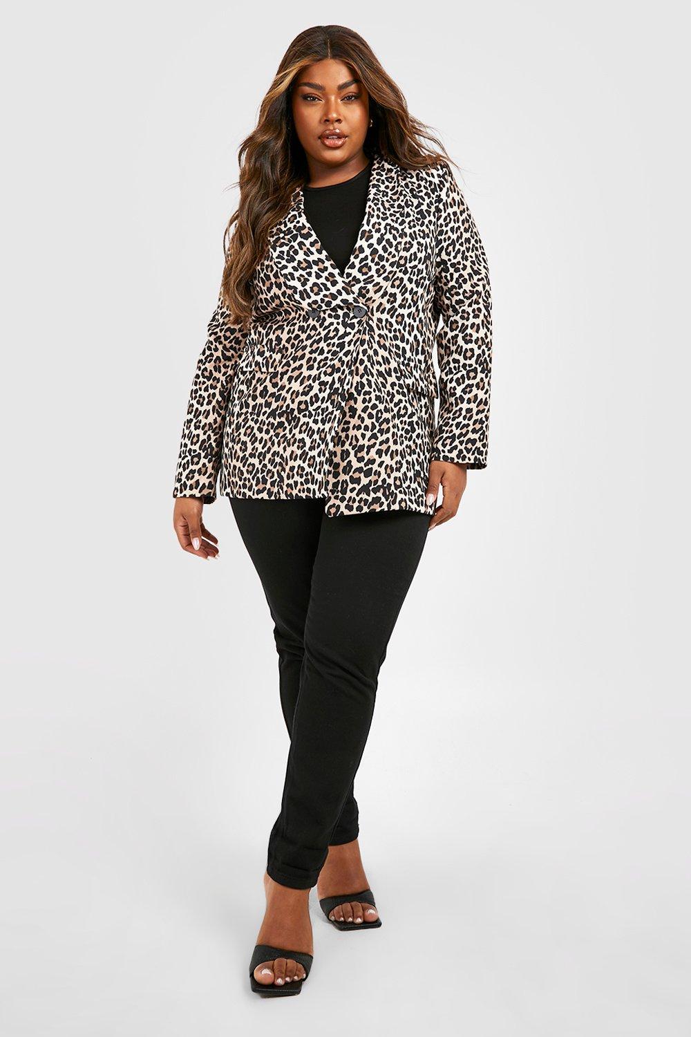 Plus size shop leopard print blazer