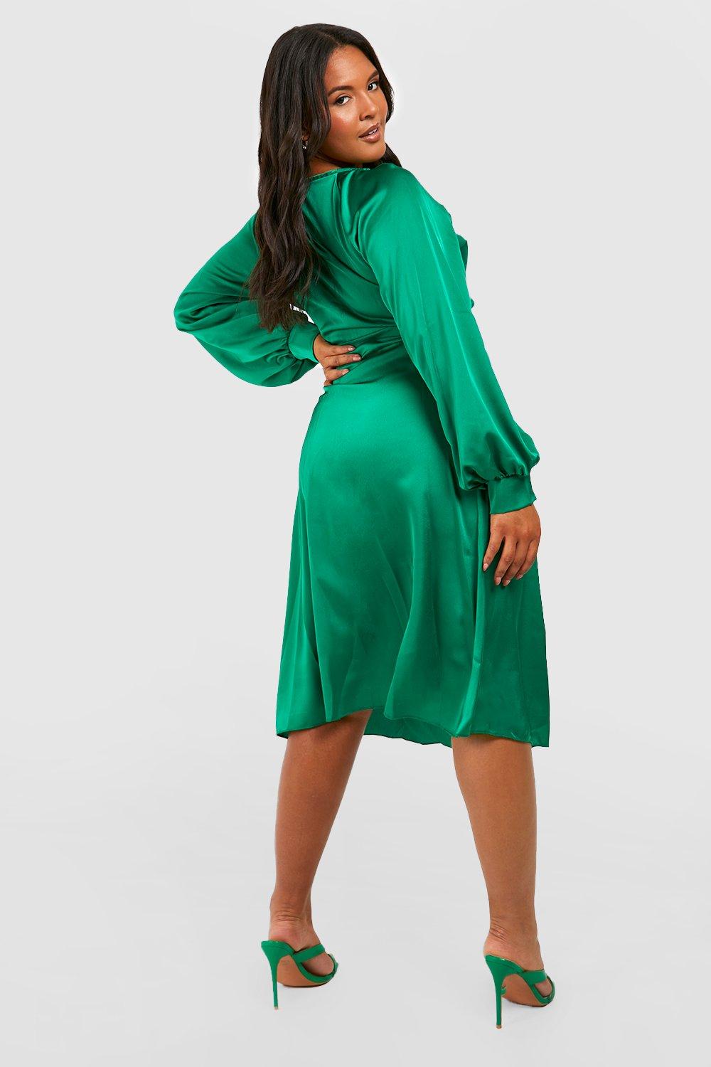 Boohoo green sale satin dress