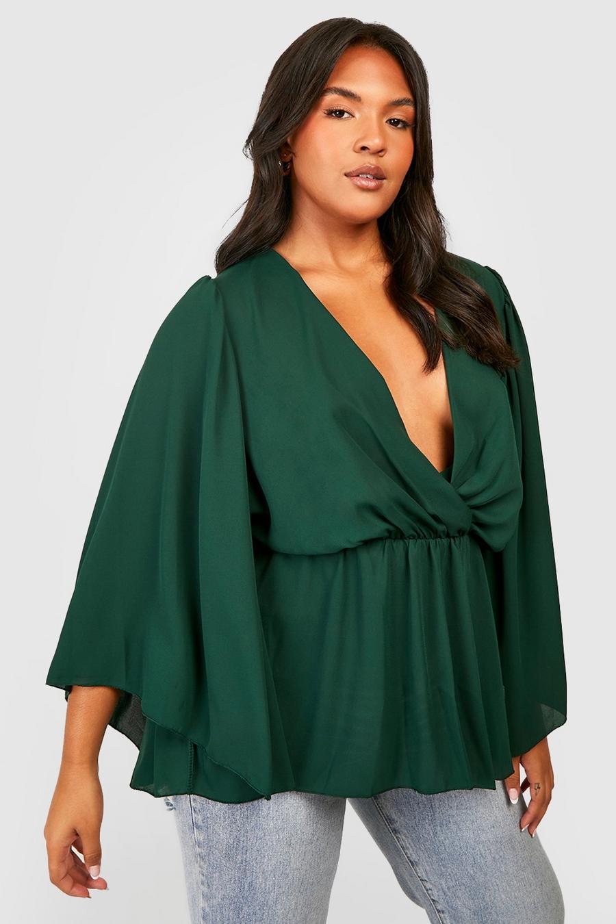 Forest Plus Chiffon Angel Sleeve Blouse  image number 1