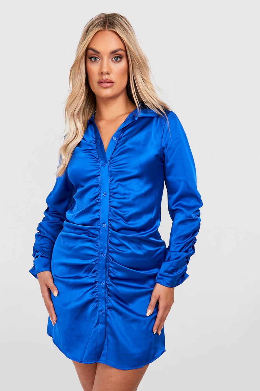 Cobalt blue Plus Ruched Detail Shirt Dress