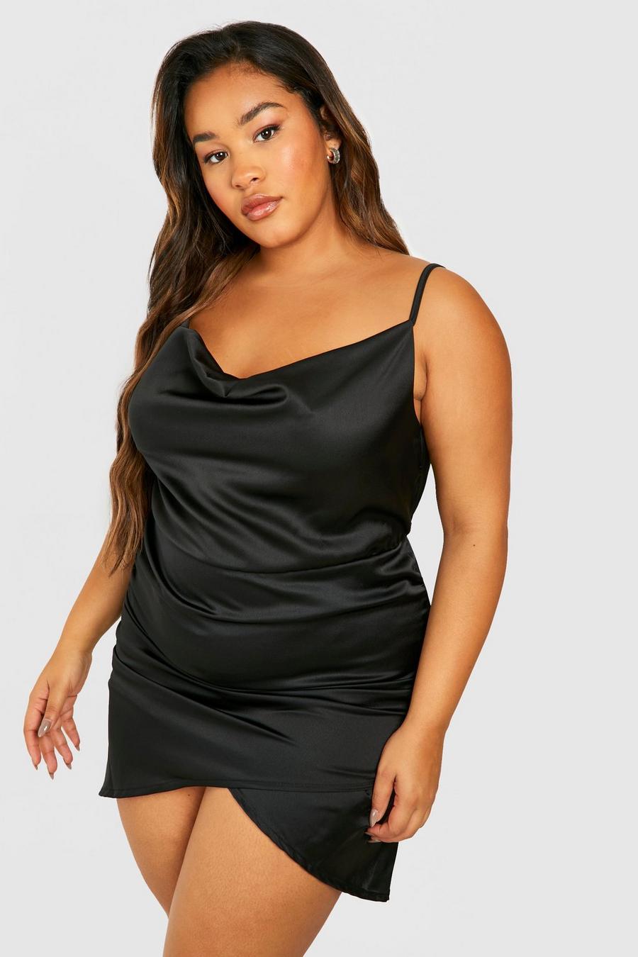 Black Plus Satin Wrap Ruched Mini Dress image number 1