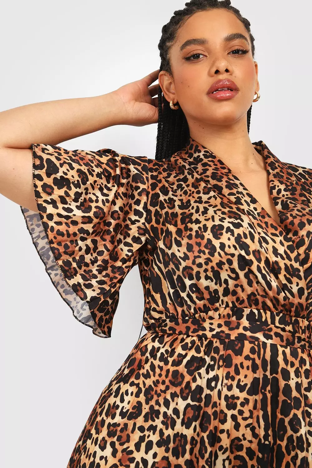 Leopard satin hot sale midi dress