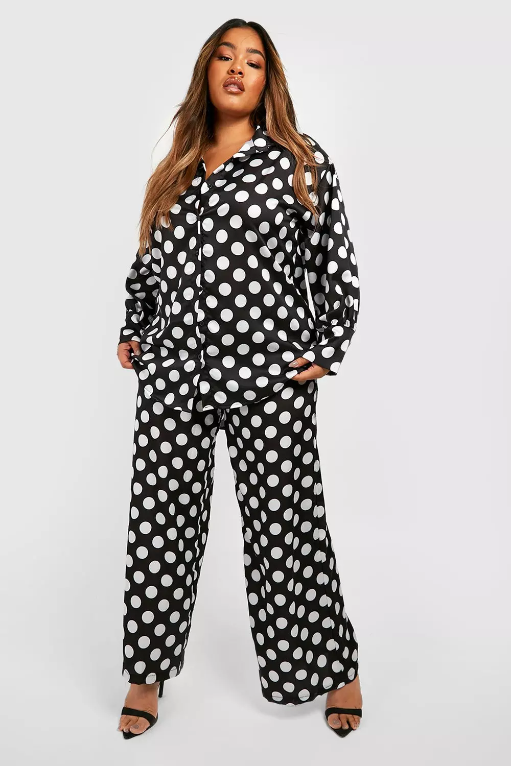 Black and white polka dot sale shirt plus size