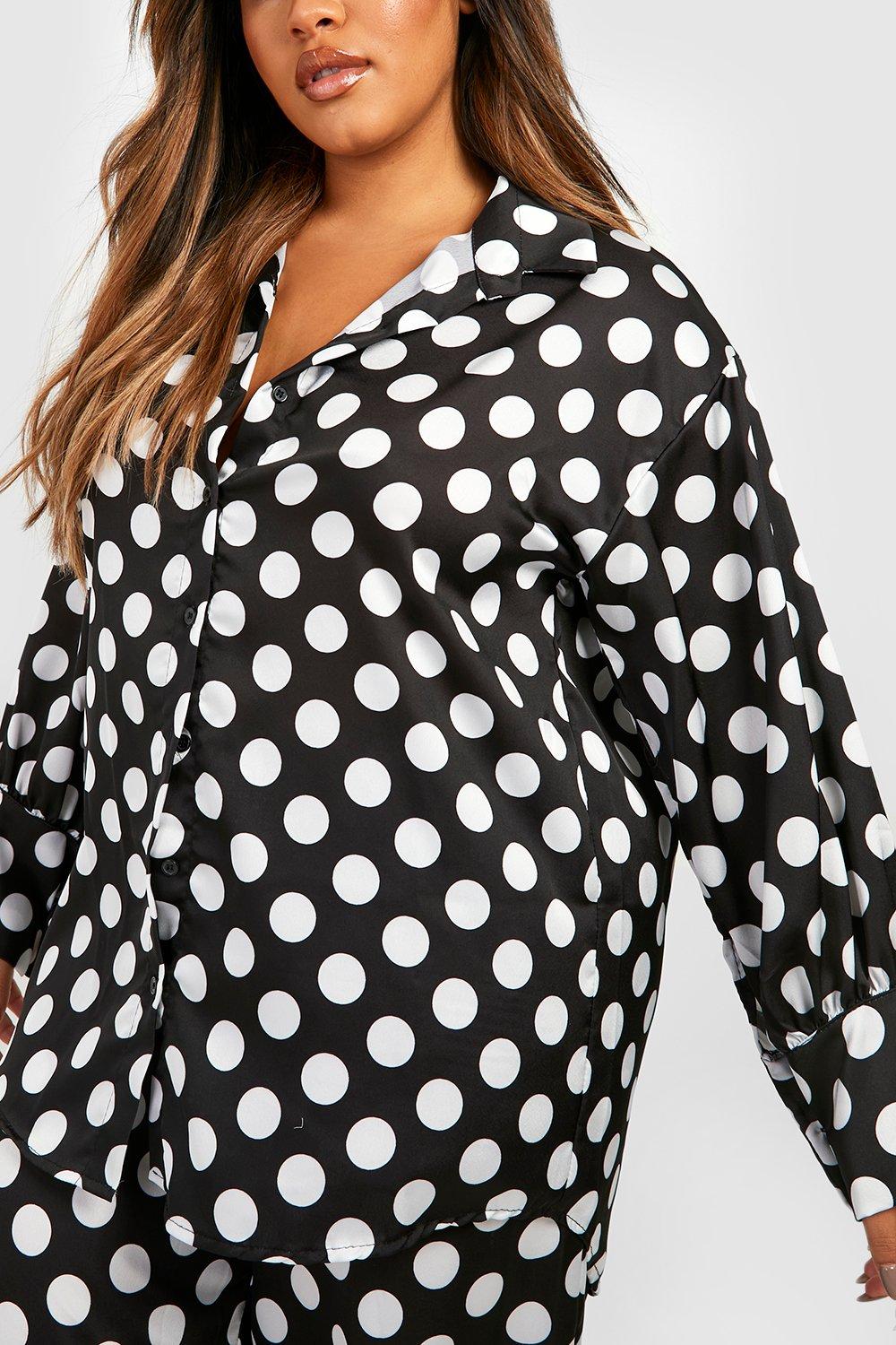 Plus Polka Dot Shirt & Pants Two-Piece