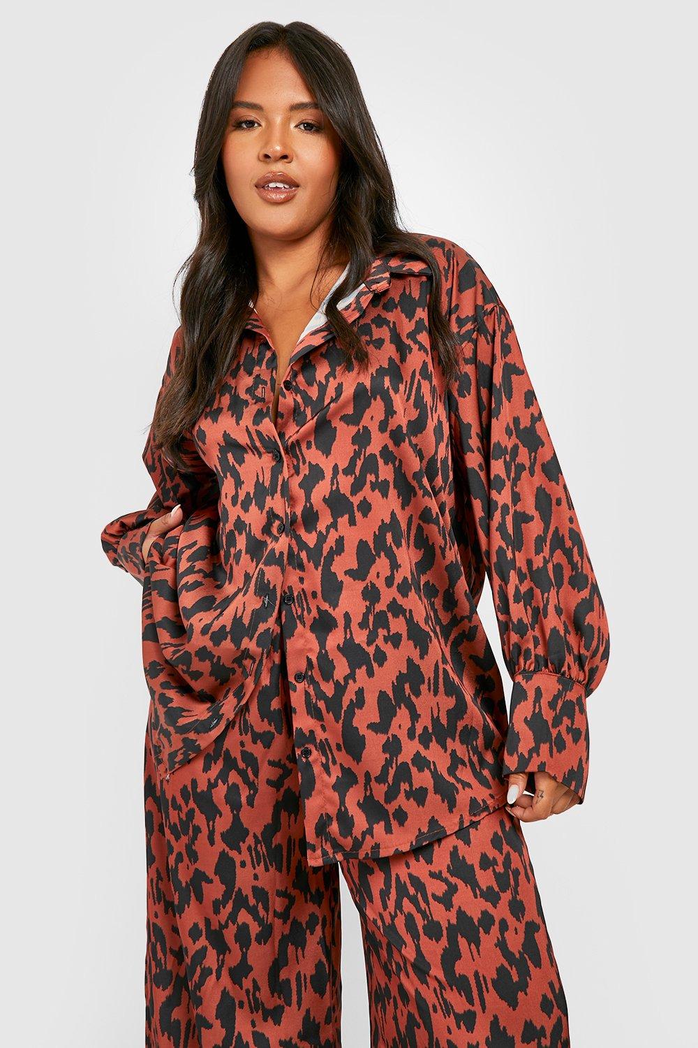 Plus Size Casual Pajama Set, Women's Plus Ombre Leopard Print Short Sleeve  Top & Pants Pajama Two Piece Set - Temu Bahrain