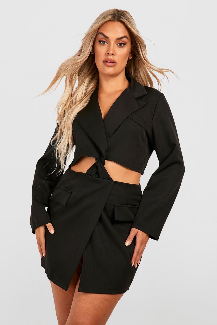 Vestito Blazer Plus Size con cut-out e dettagli attorcigliati, Black image number 1