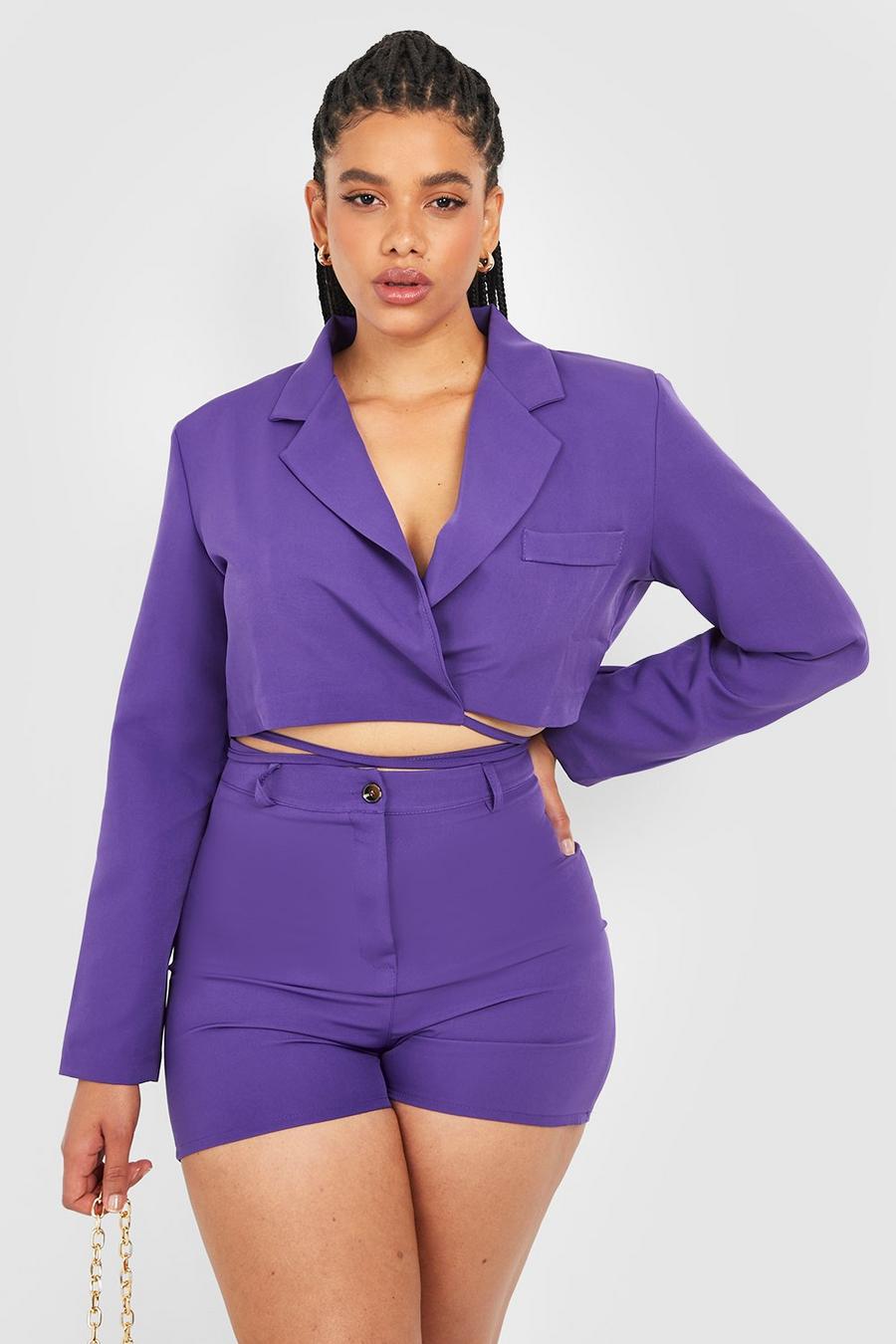 Purple Plus Tie Detail Cropped Blazer image number 1