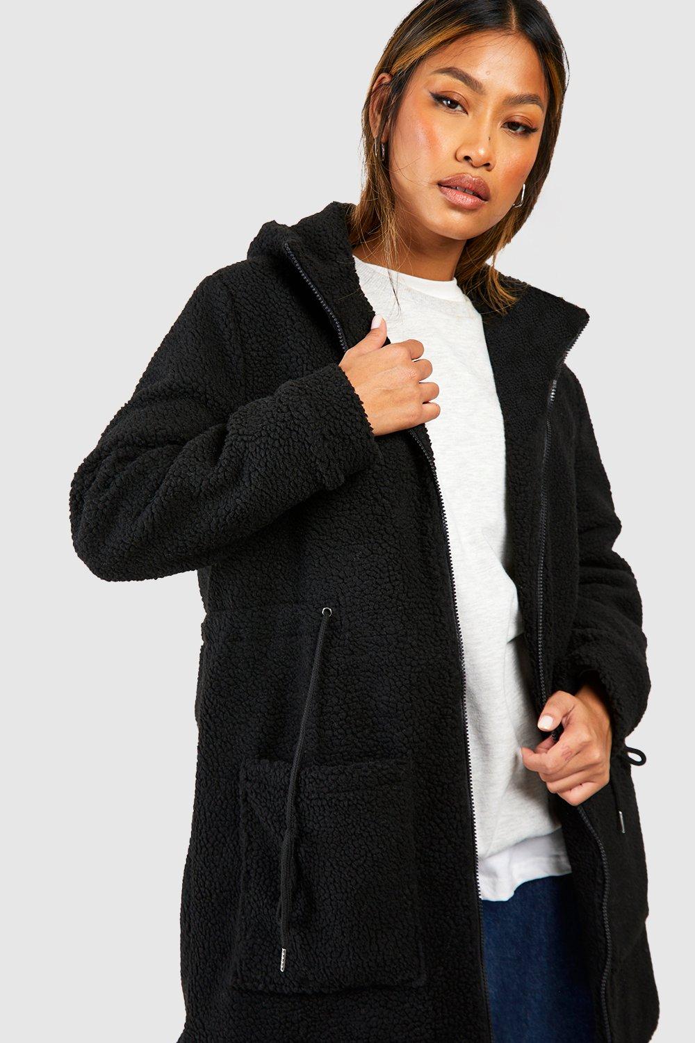 Black teddy cheap coat hood