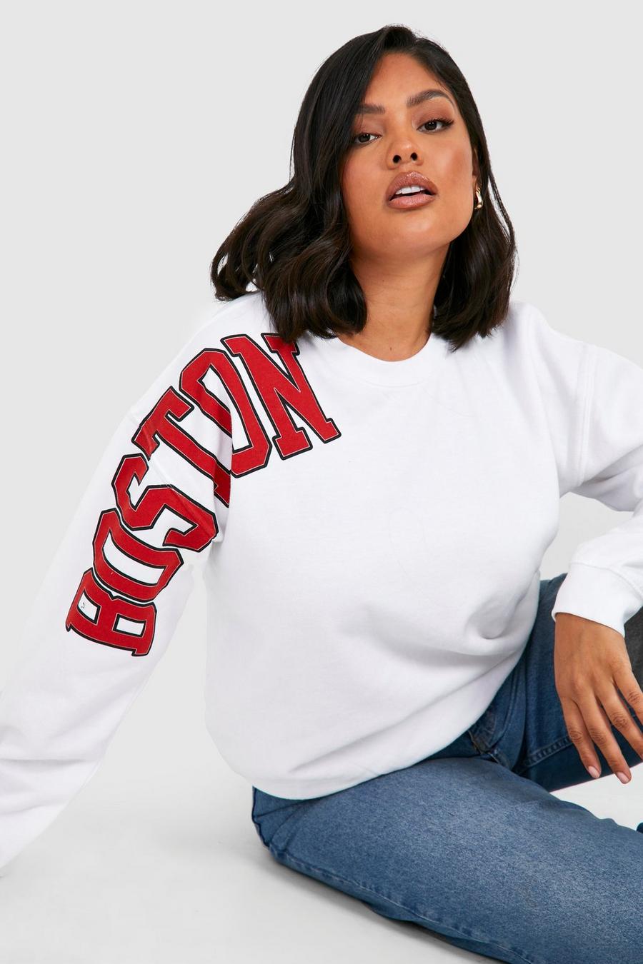 Grande taille - Sweat à slogan Boston, White image number 1