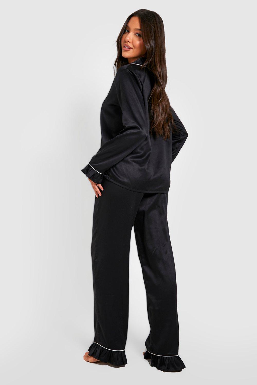 Black satin pajama online pants