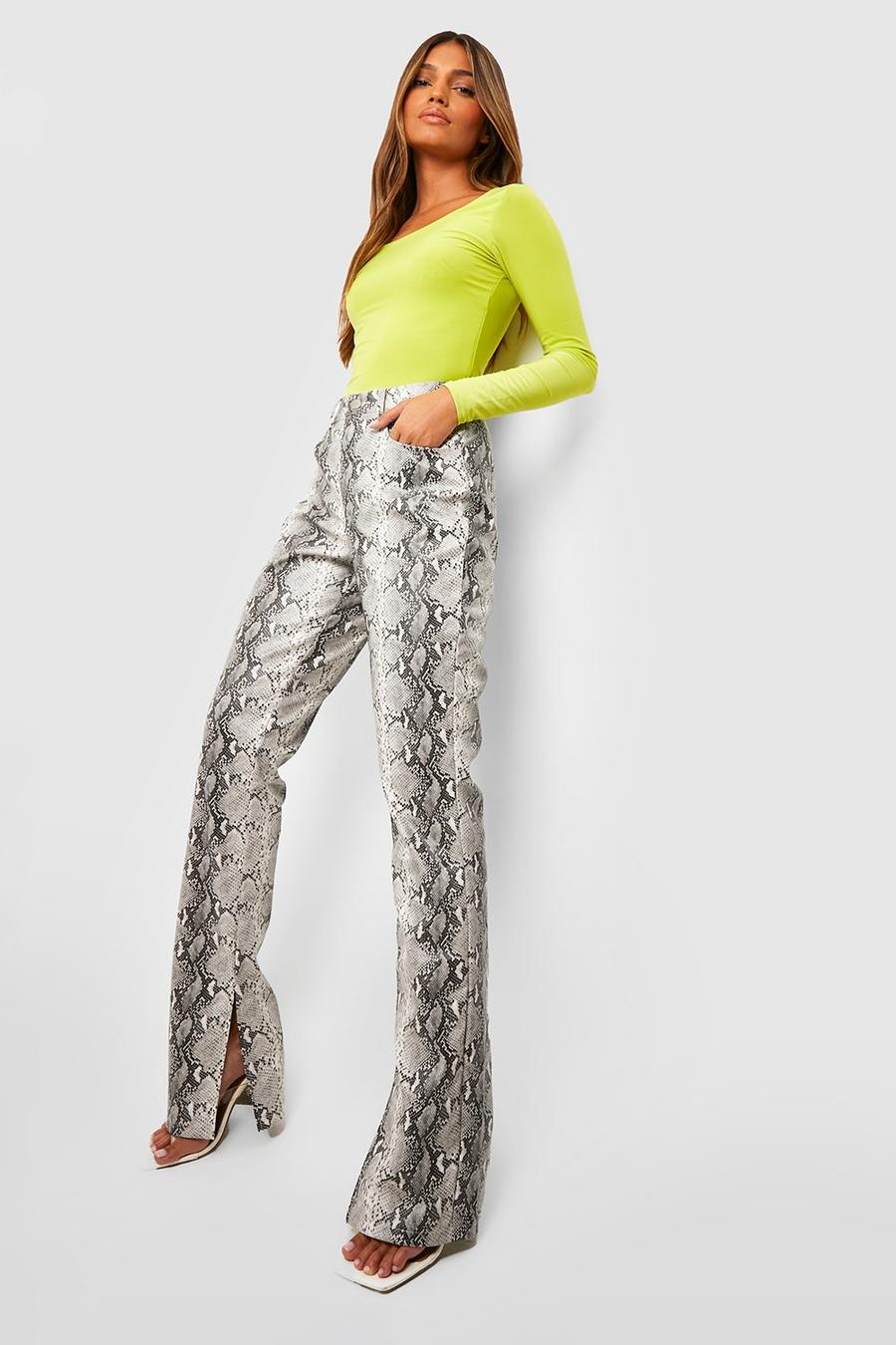 Women's Python Leather Look Split Hem Trousers
