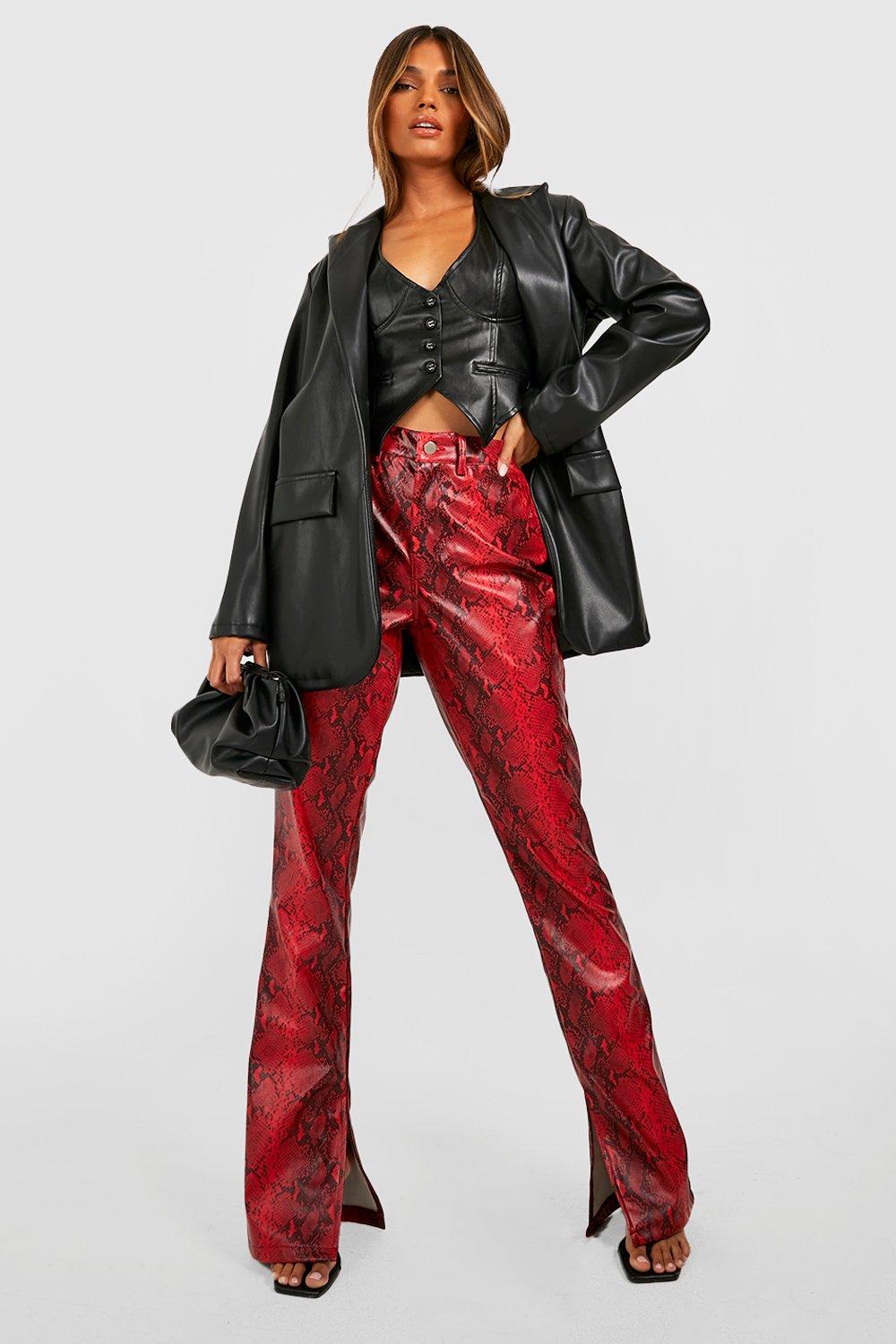 RED SNAKE FAUX LEATHER LEGGINGS
