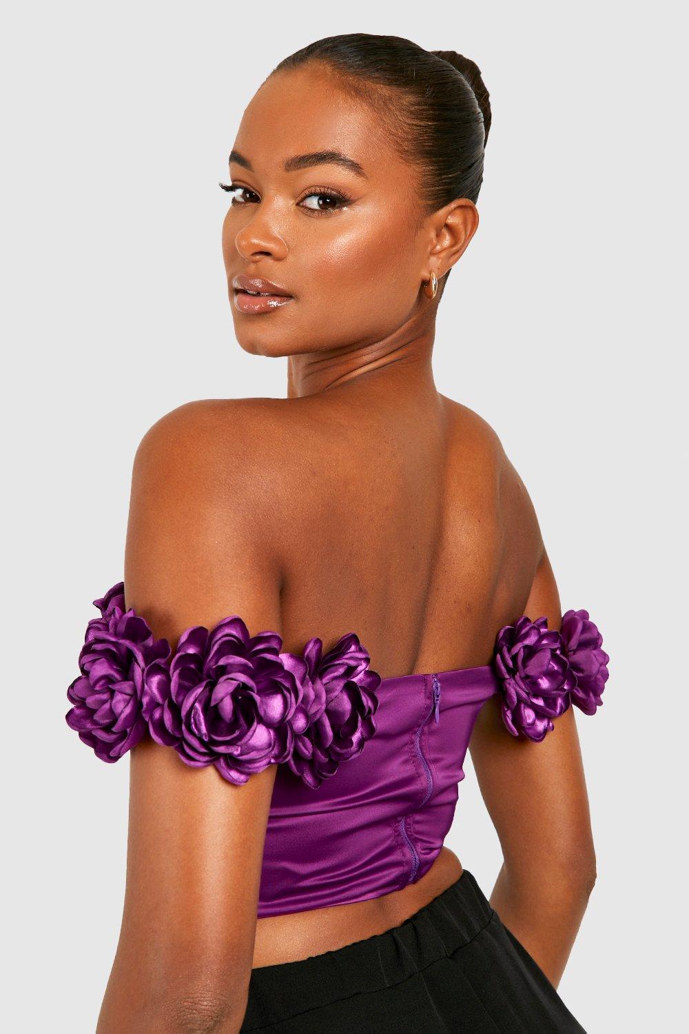 Satin Purple Strapless Corset Top