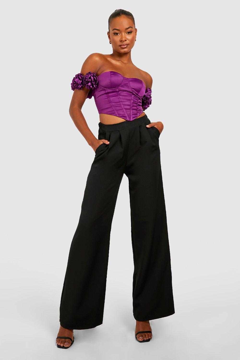 Palazzo Pants and Corset High Waist Wide Leg Trousers and Corset