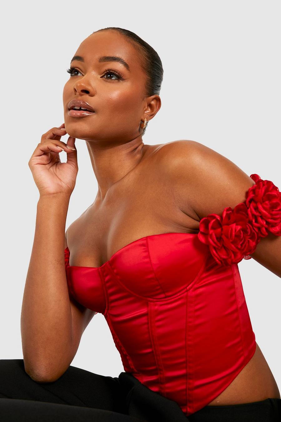 Red Tall Satin Rose Corset Top image number 1
