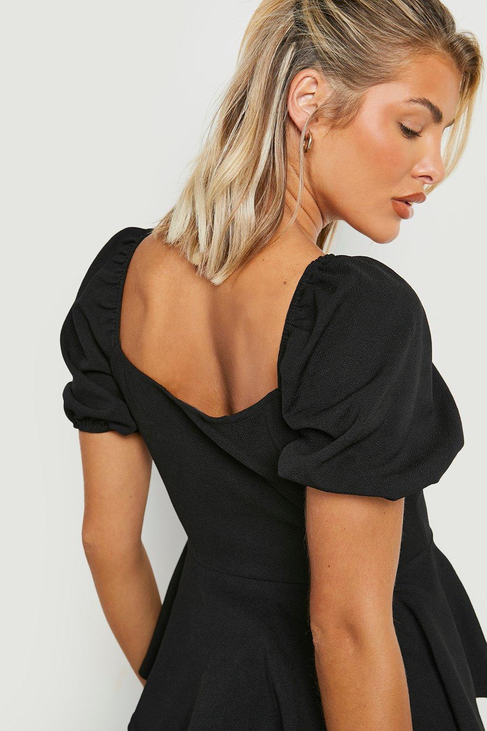 Sweetheart Neck Puff Sleeve Peplum Top