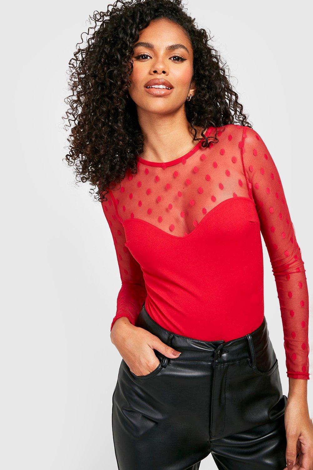 Boohoo red bodysuit sale