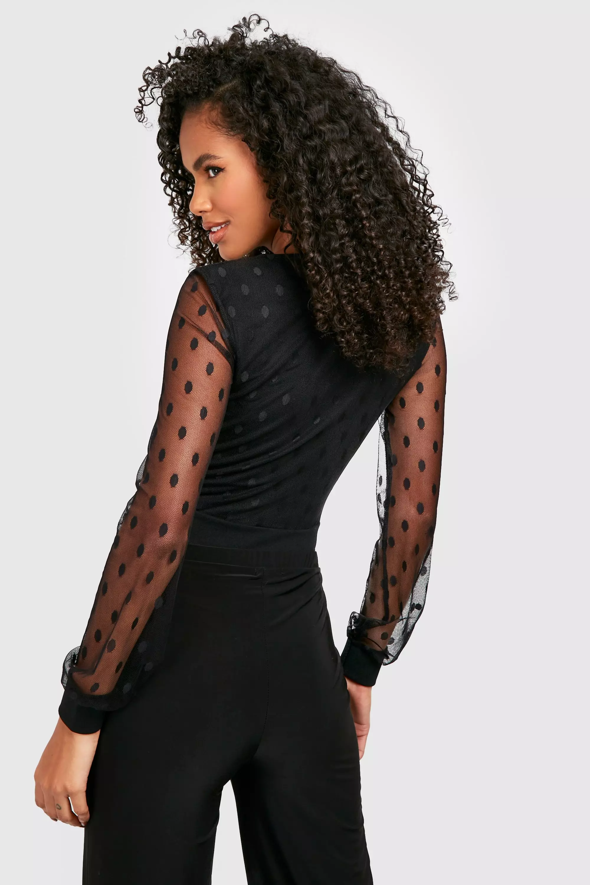 Black Dobby Mesh Wrap Bodysuit alternative image
