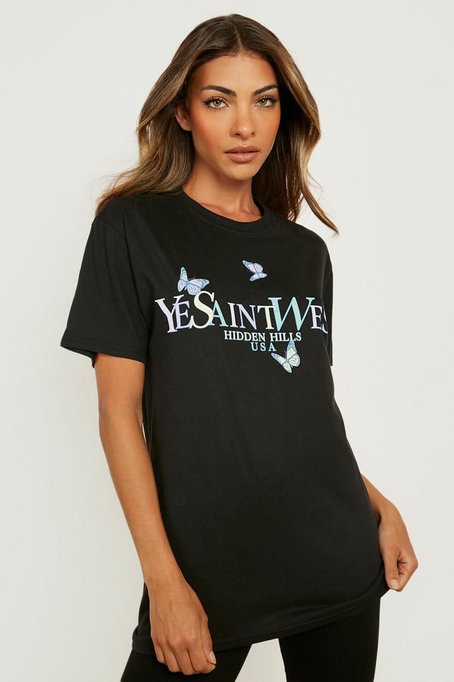 T-Shirt mit Schmetterlinges Ye Saint West Print, Black image number 1