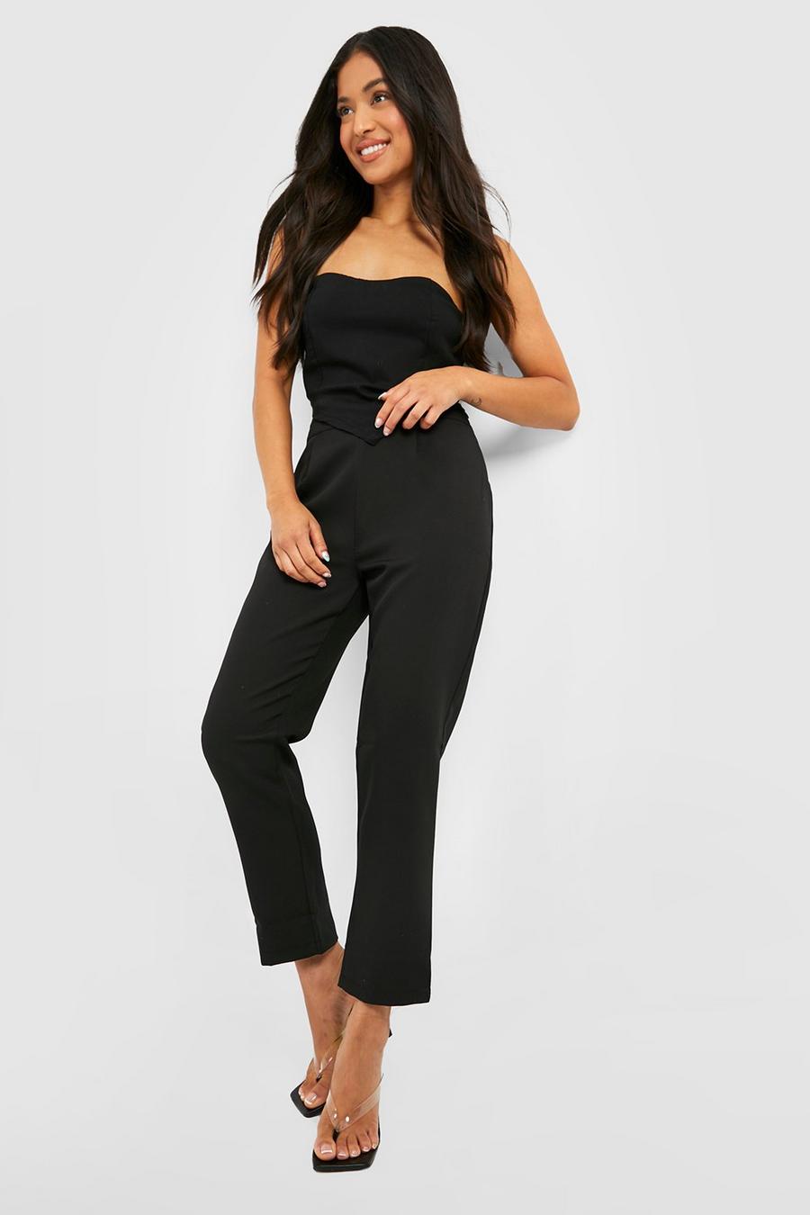 Black Petite Woven Deep Waistband Tailored Trousers image number 1