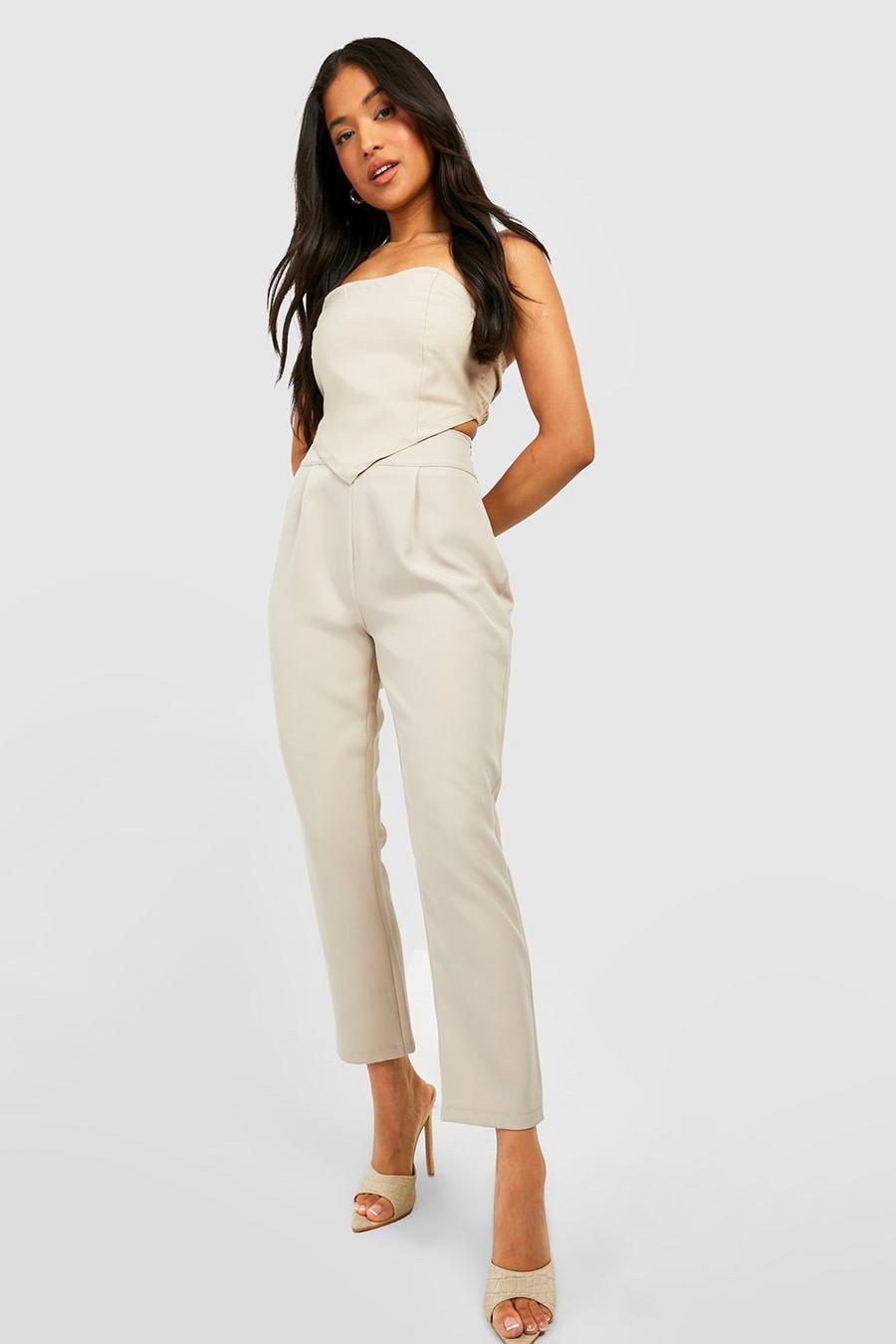 Stone Petite Woven Deep Waistband Tailored Pants image number 1