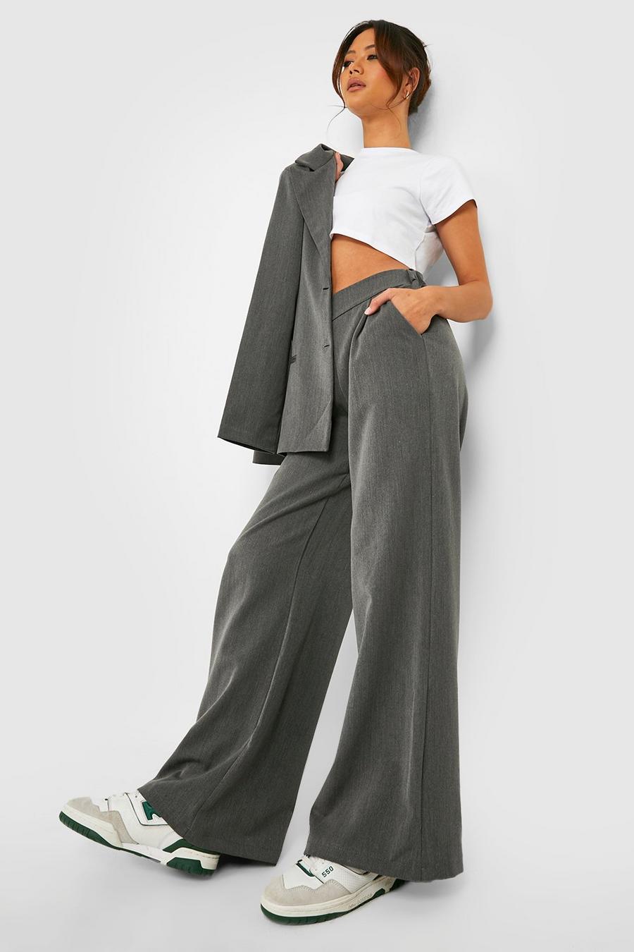 Grey Petite Wide Leg Tailored Trouser image number 1