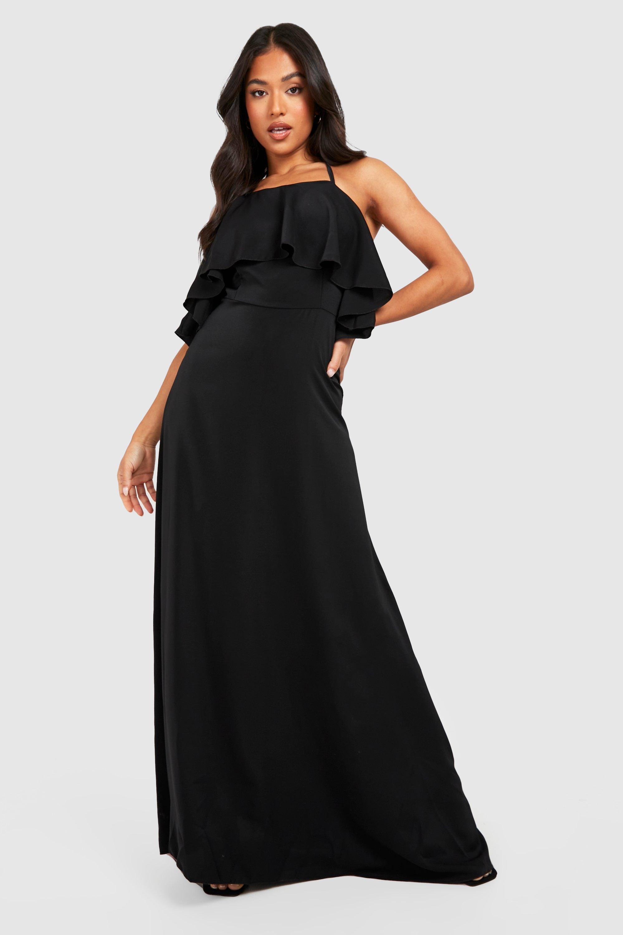 Petite Halter Ruffle Satin Maxi Dress boohoo AU