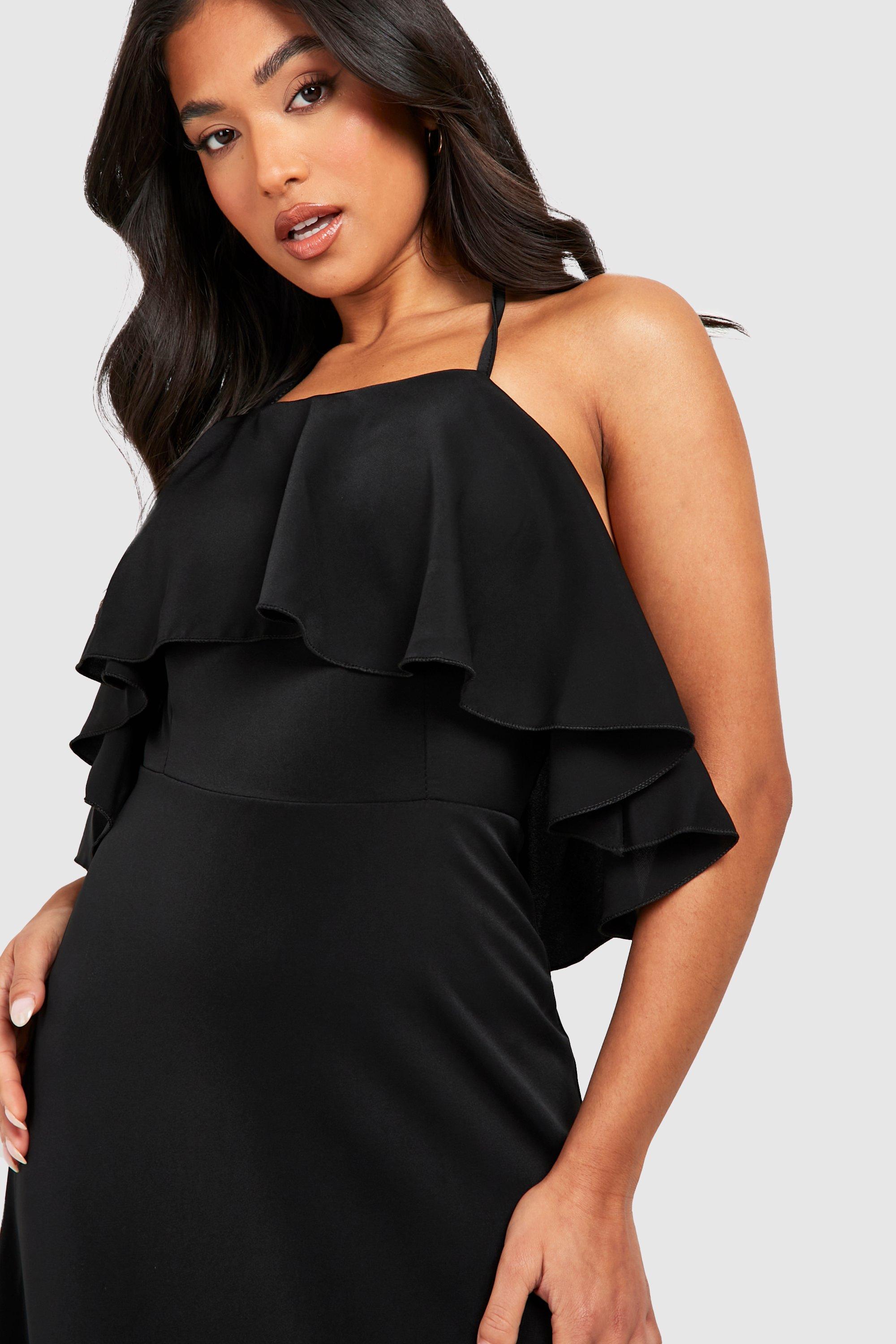 Boohoo black shop ruffle dress