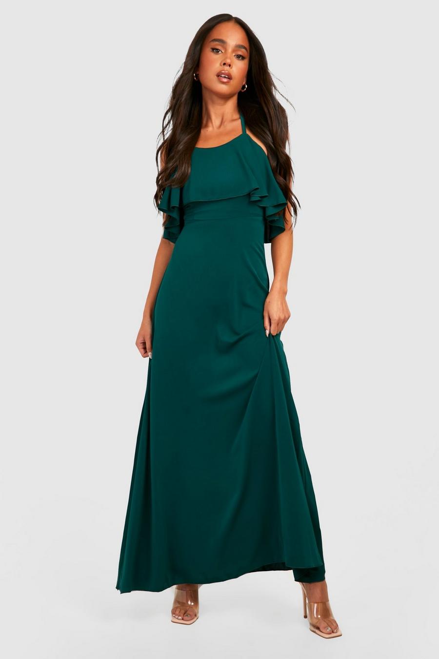 טורקיז שמלת מקסי פטיט מסאטן עם צווארון קולר ומלמלה image number 1