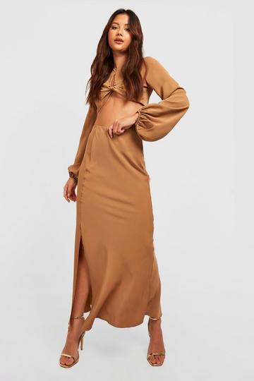 Petite Premium Satin Bias Cut Maxi Skirt bronze