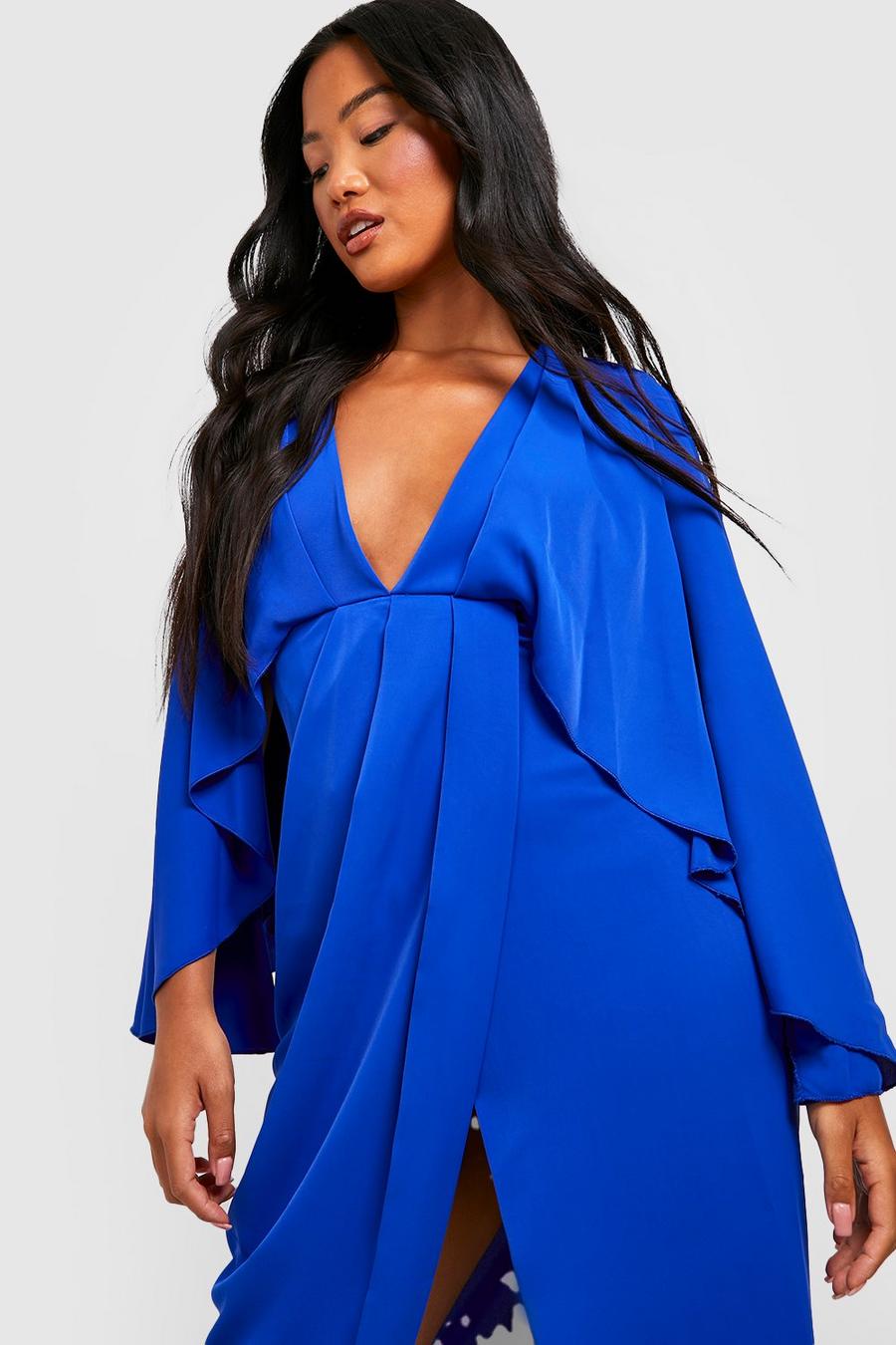 Cobalt azul Petite Satin Cape Wrap Midi Dress
