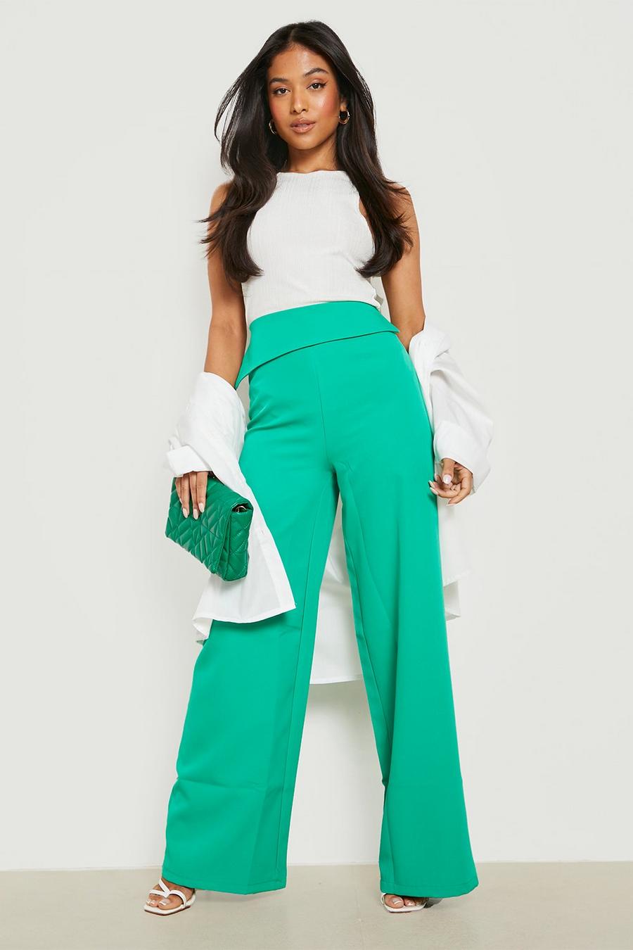 Green Petite Woven Asymmetric Wide Leg Trousers image number 1