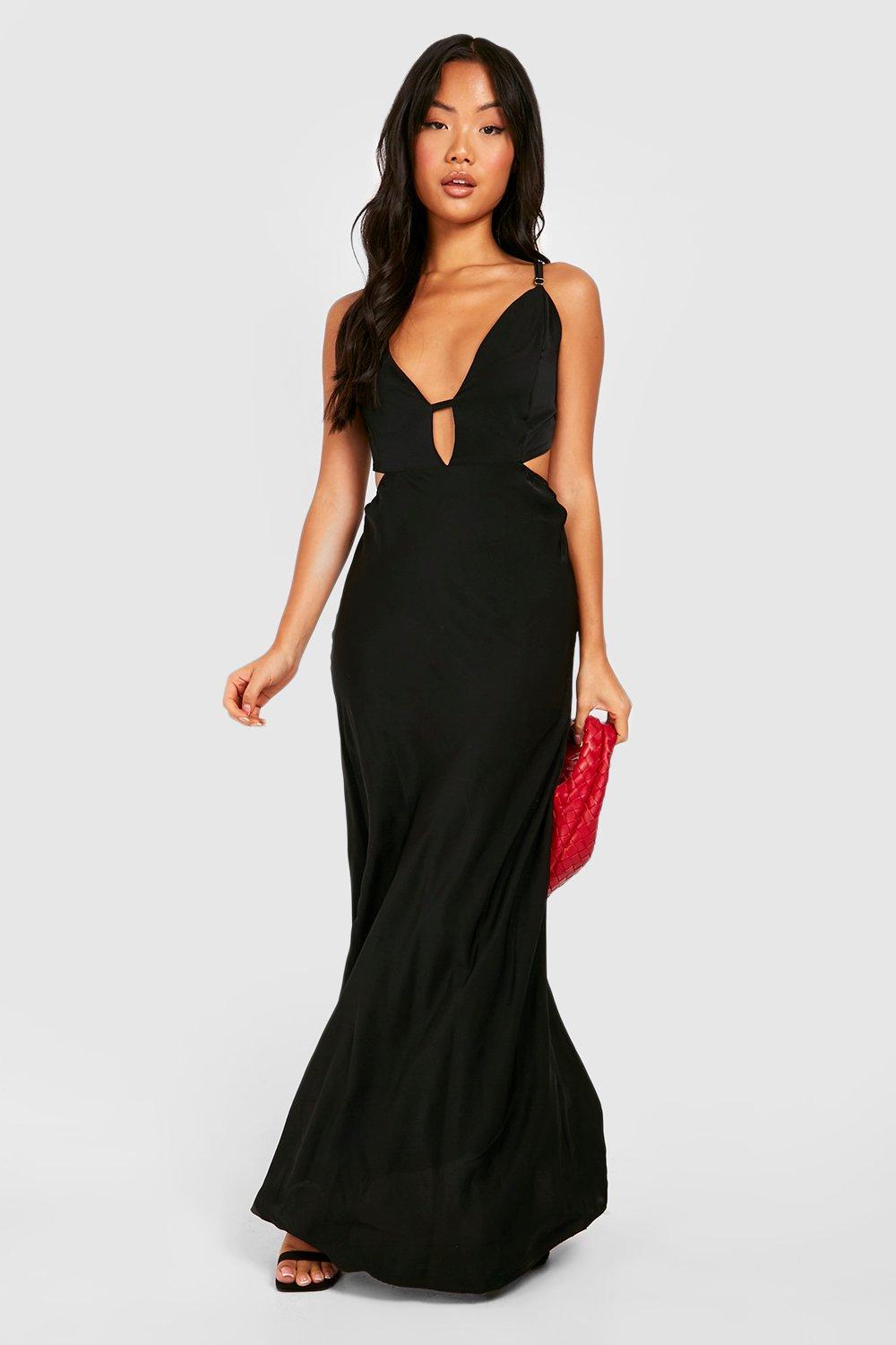 Petite Plunge Tie Back Satin Maxi Dress boohoo AU