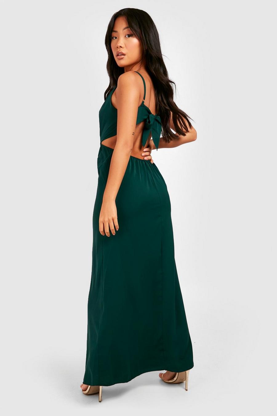 טורקיז green שמלת סאטן מקסי עם מחשוף עמוק וקשירה בגב, פטיט