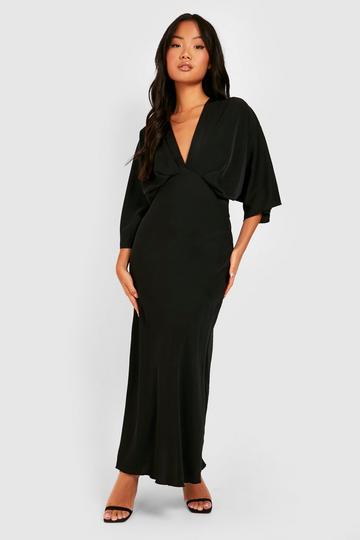 Black Petite Bias Cut Angel Sleeve Maxi Dress