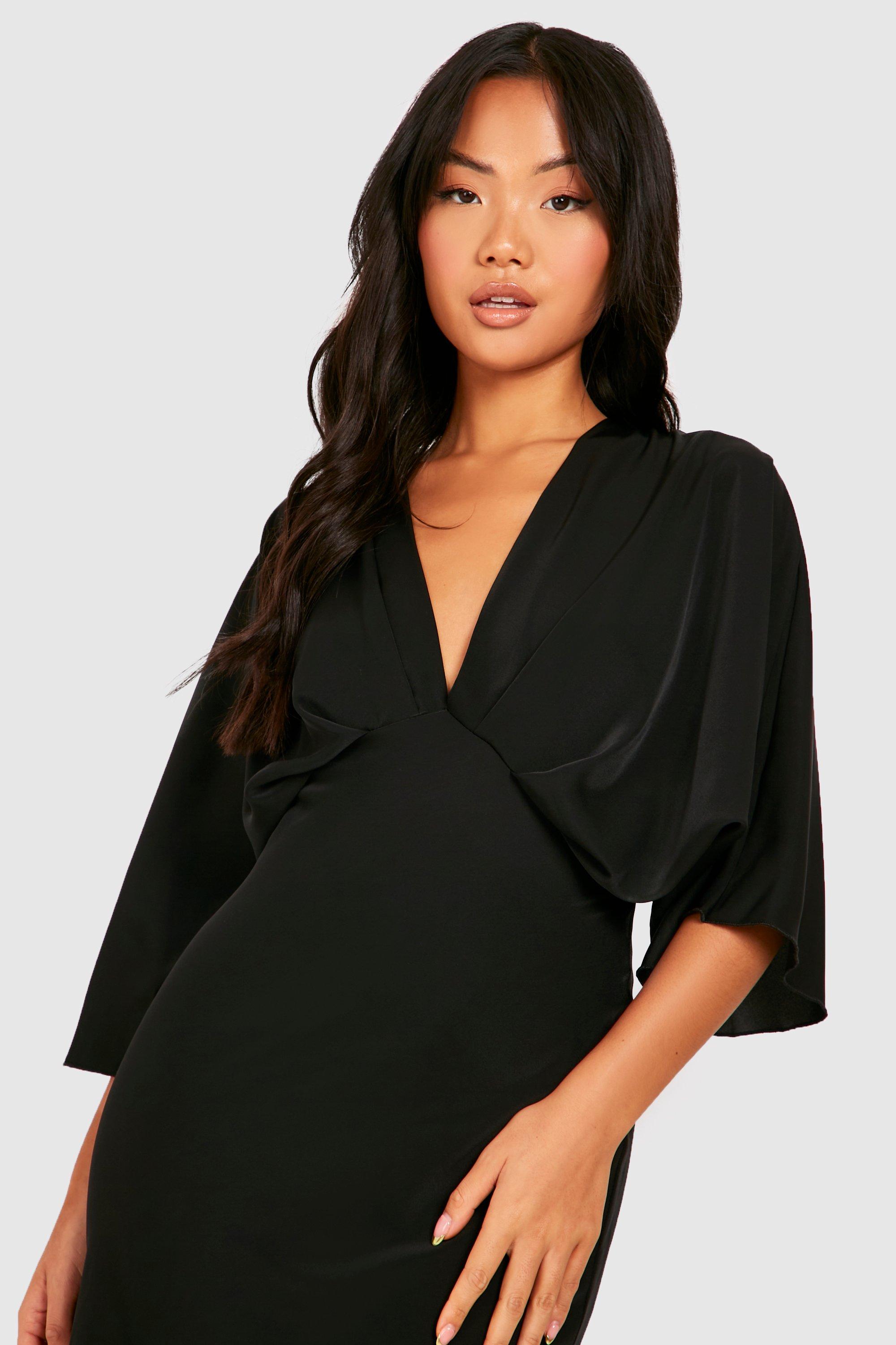 Petite Bias Cut Angel Sleeve Maxi Dress