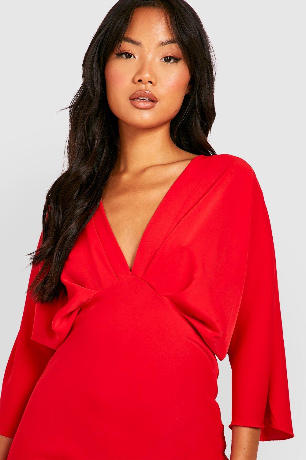 Boohoo red long hot sale sleeve dress