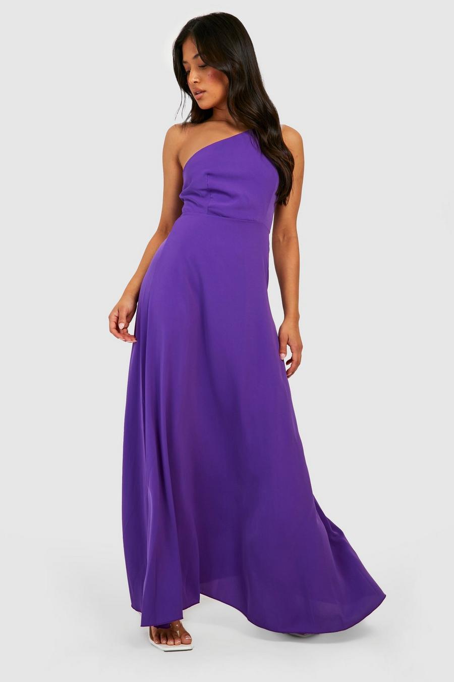 Purple Petite Satin Asymmetric Maxi Dress image number 1