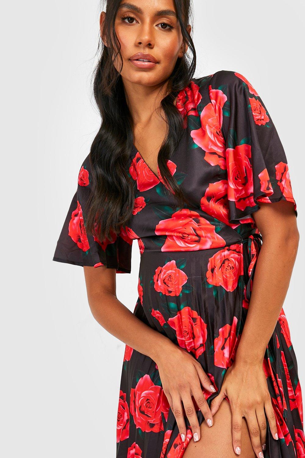 Boohoo floral store pleated skater dress