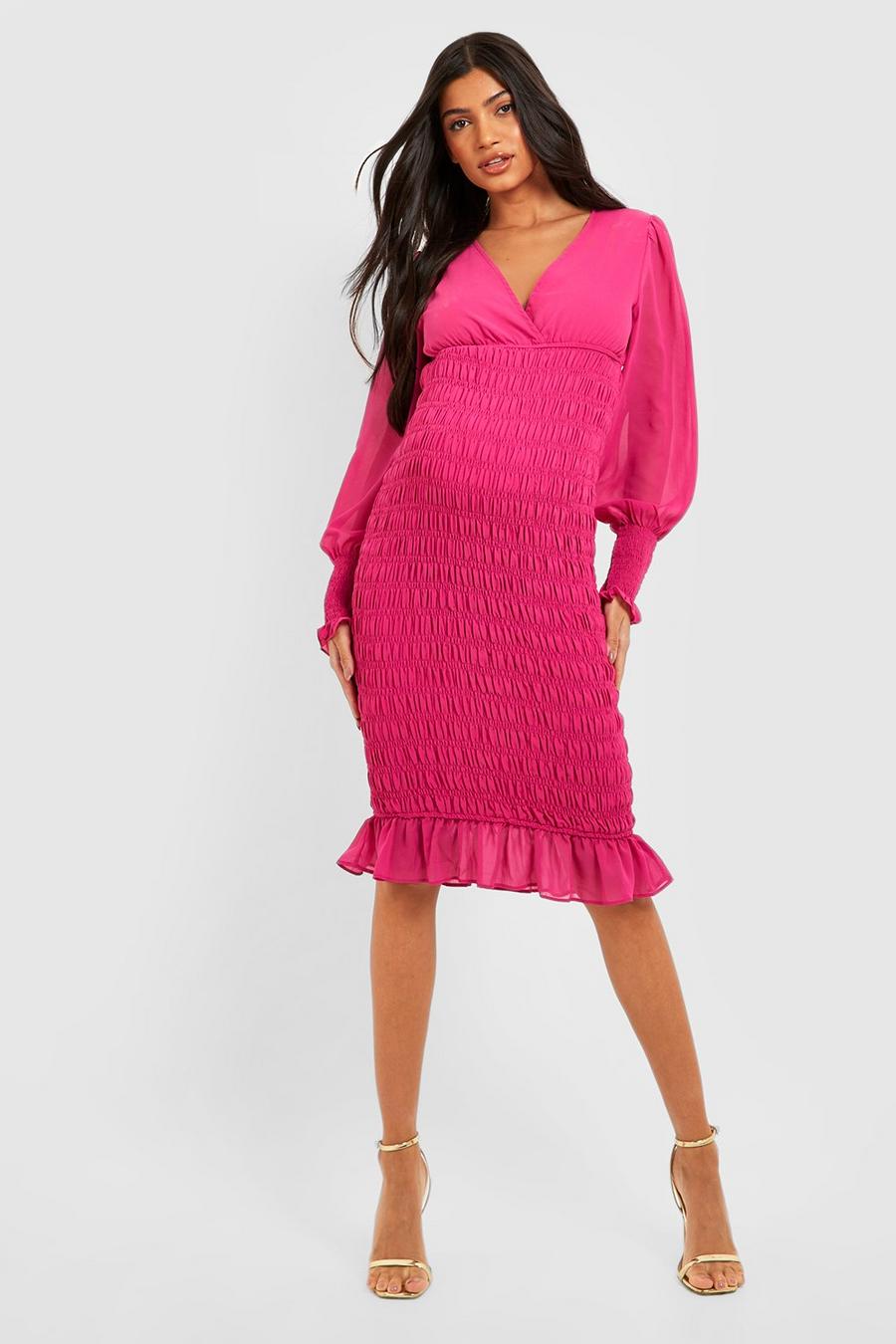 Hot pink Maternity Shirred Wrap Midi Dress image number 1