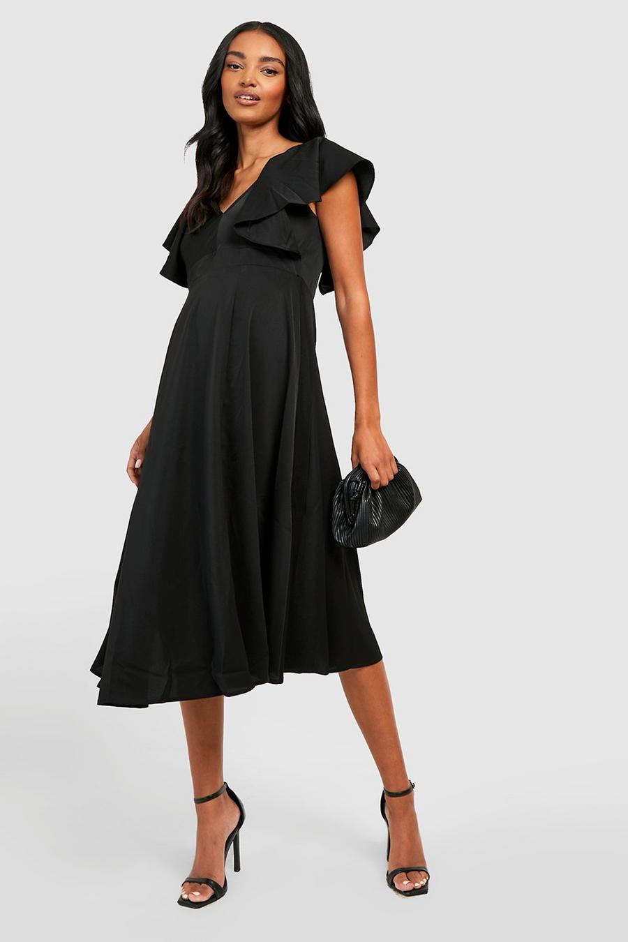 Black Maternity Occasion Tie Back Frill Midi Dress image number 1