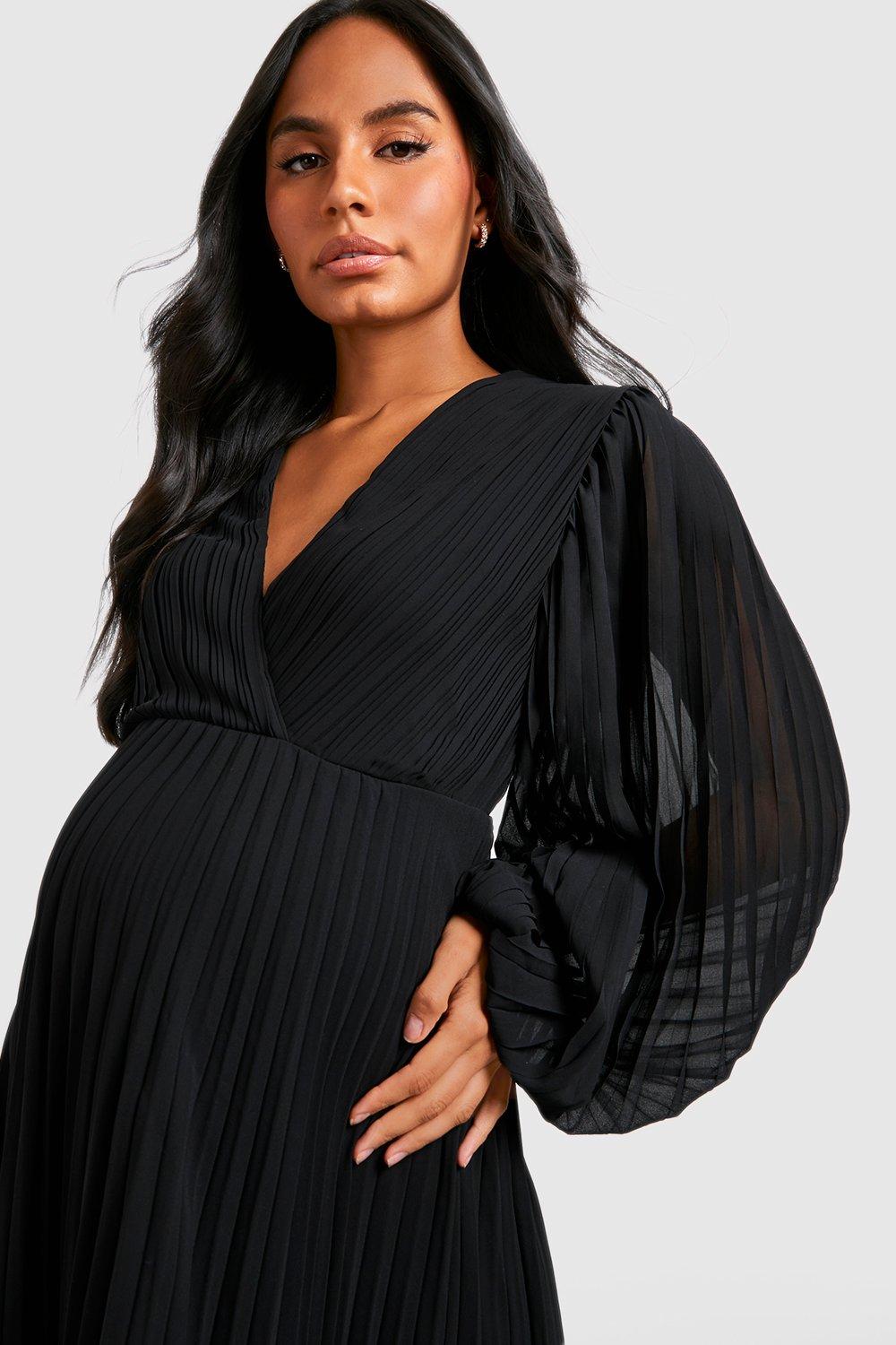 Women s Maternity Pleated Wrap Midaxi Dress Boohoo UK