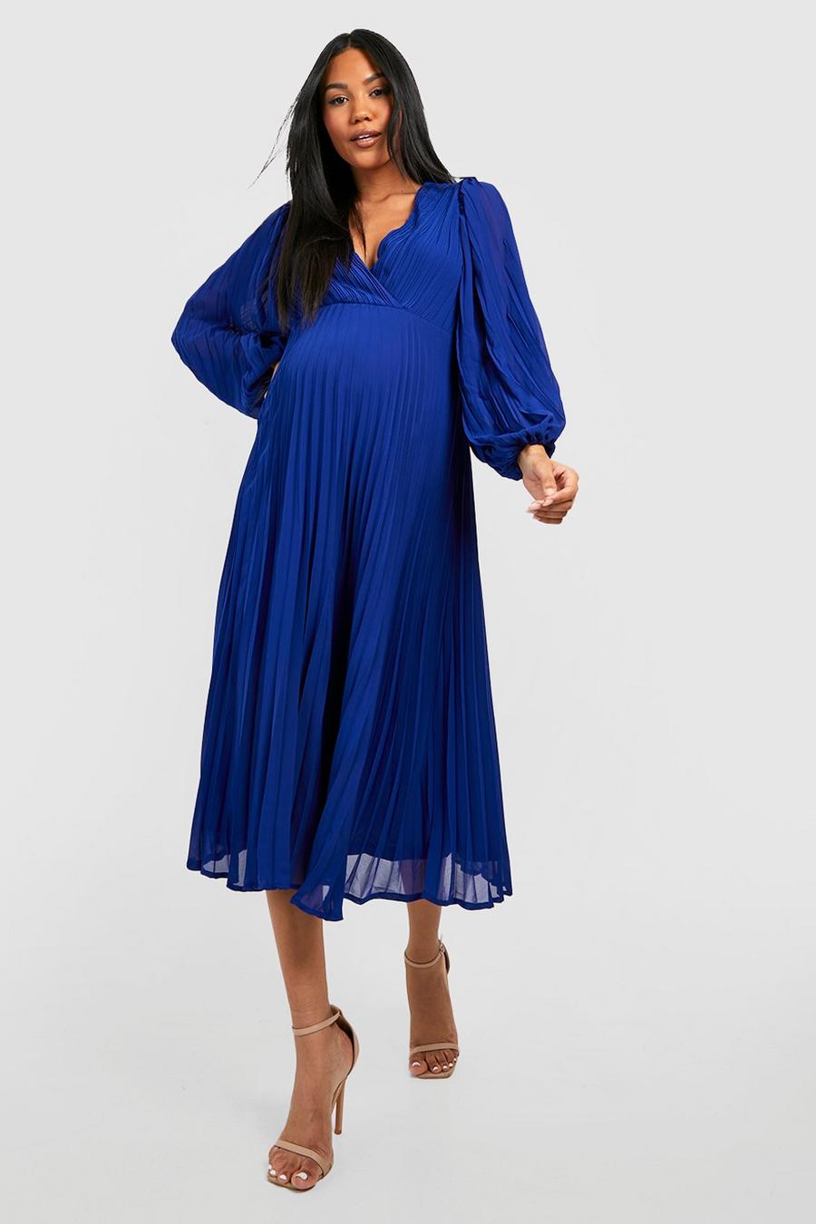 Navy Maternity Pleated Wrap Midaxi Dress image number 1