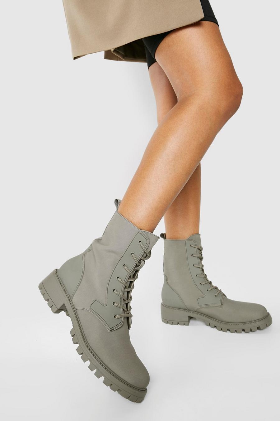 Washed khaki caqui Chunky Rubber Hiker Boots