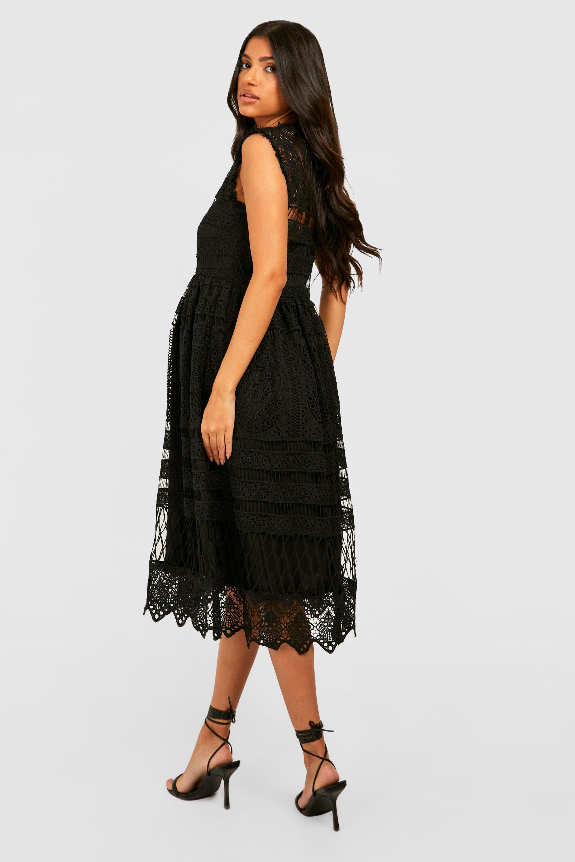 Boohoo black lace skater dress hotsell