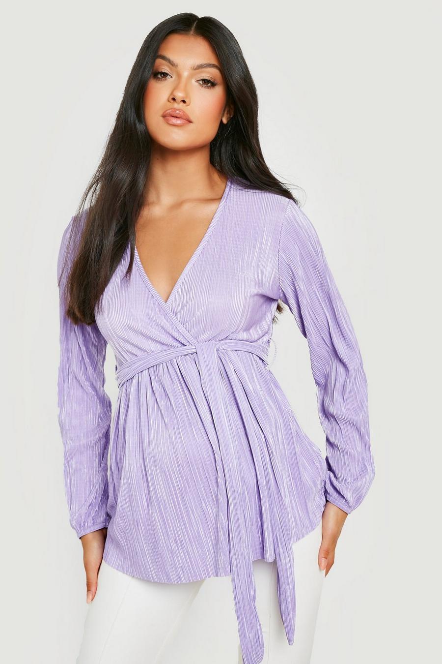 Lilac purple Maternity Plisse Tie Front Smock Top