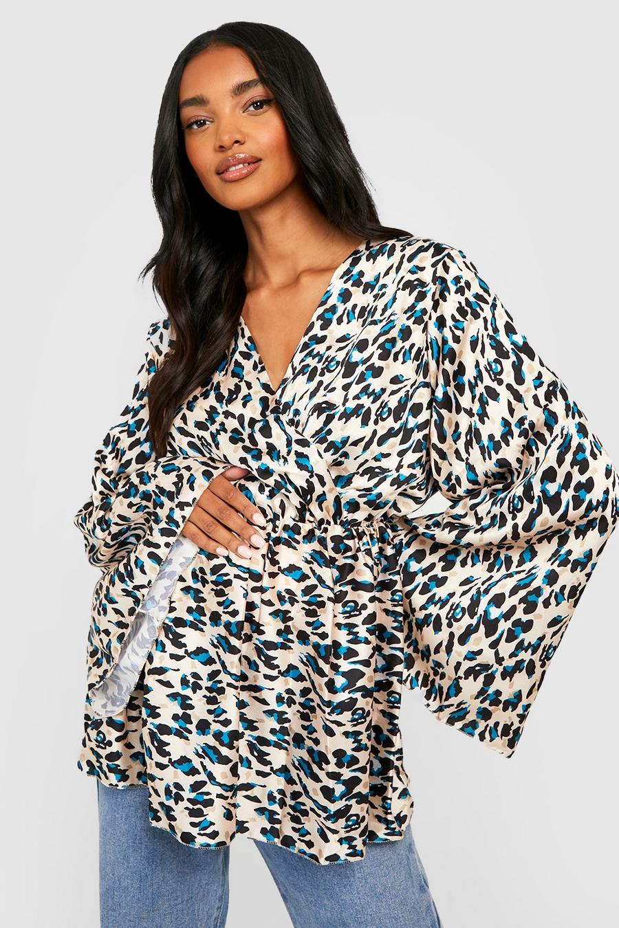 Maternity Leopard Flare Wrap Top image number 1