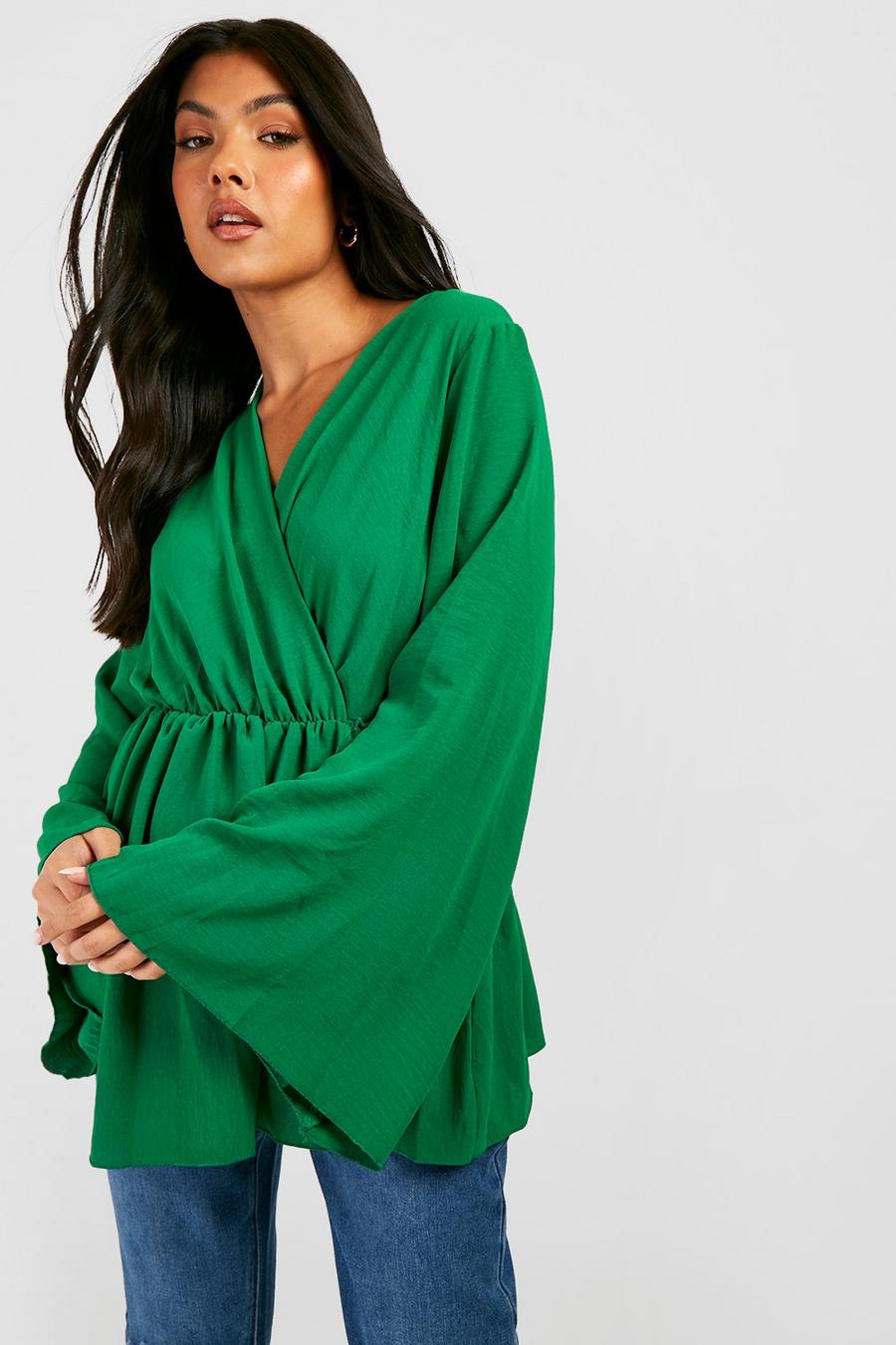 Green Maternity Crinkle Flare Wrap Top image number 1