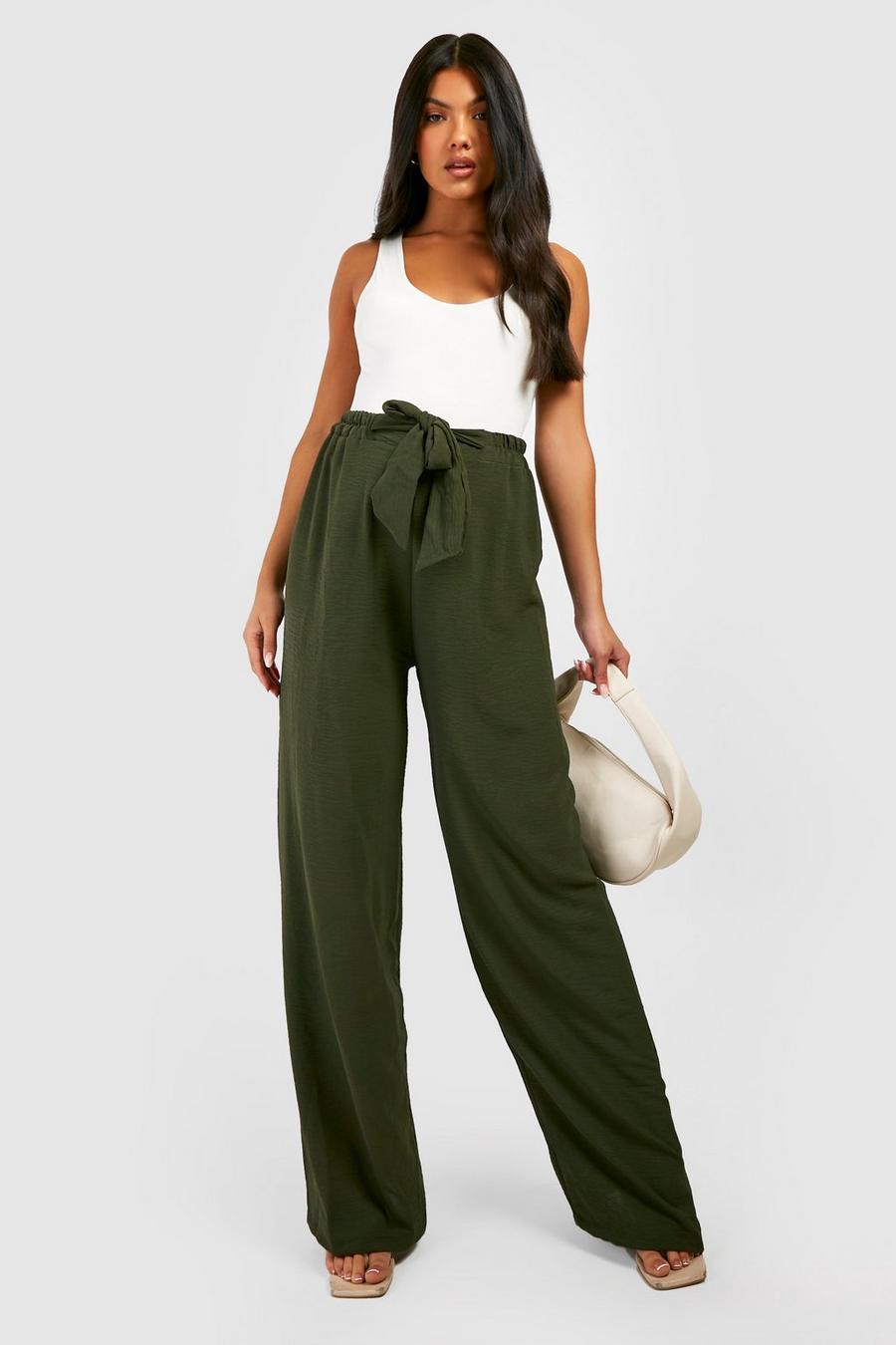 Khaki Maternity Crinkle Belted Wide Leg Trousers image number 1