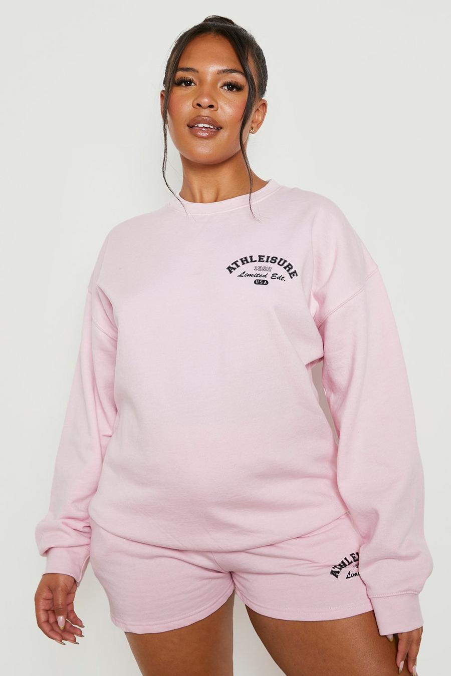 Pink Plus Sweater & Jogger Short Tracksuit Set